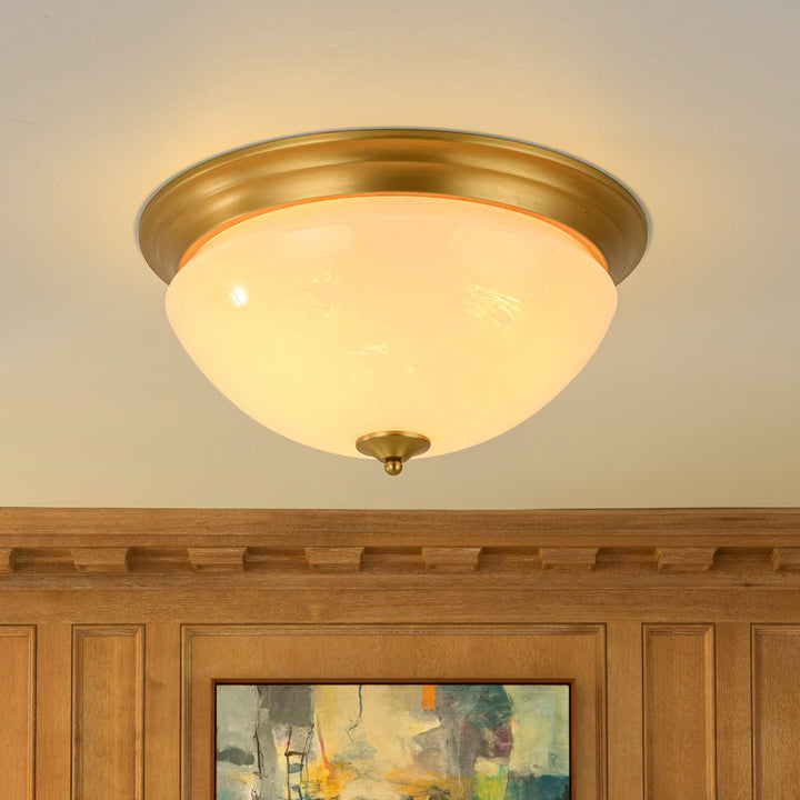 Farmhouze Light - Mid - Century Brass White Cloud Glass Round Ceiling Light - Ceiling Light - Brass - 