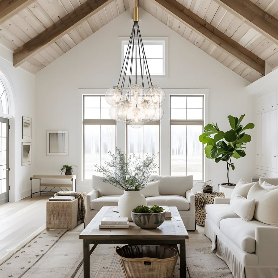 Farmhouze Light - Mid - Century Cluster Bubble Seeded Glass Globe Chandelier - Chandelier - 13 Bulbs - 