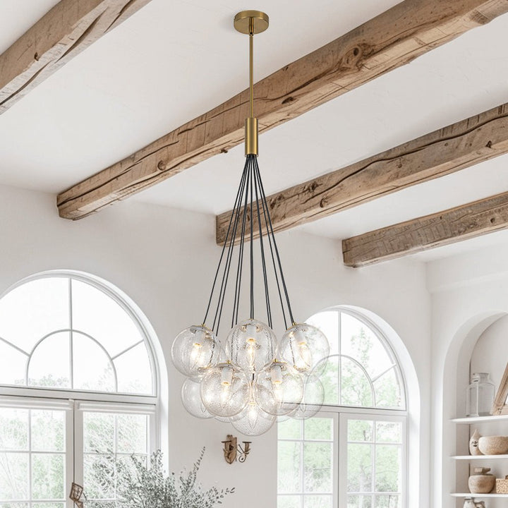 Farmhouze Light - Mid - Century Cluster Bubble Seeded Glass Globe Chandelier - Chandelier - 13 Bulbs - 