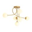 Load image into Gallery viewer, Farmhouze Light - Mid - Century Frosted Glass Globe Scroll Sputnik Ceiling Light - Ceiling Light - Brass - 
