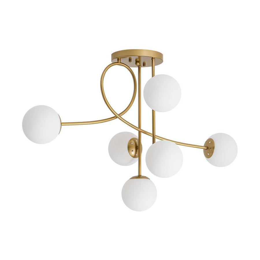 Farmhouze Light - Mid - Century Frosted Glass Globe Scroll Sputnik Ceiling Light - Ceiling Light - Brass - 