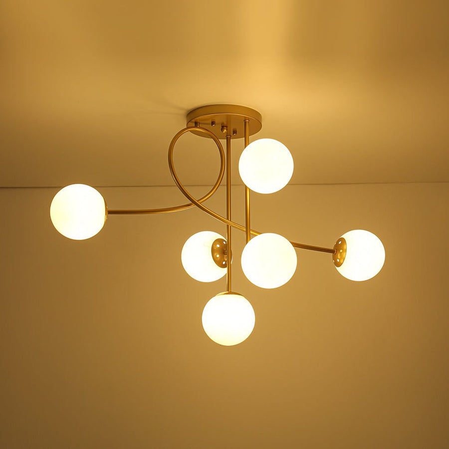 Farmhouze Light - Mid - Century Frosted Glass Globe Scroll Sputnik Ceiling Light - Ceiling Light - Brass - 