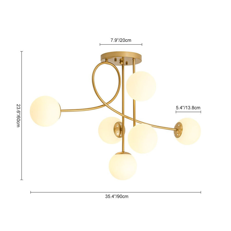 Farmhouze Light - Mid - Century Frosted Glass Globe Scroll Sputnik Ceiling Light - Ceiling Light - Brass - 