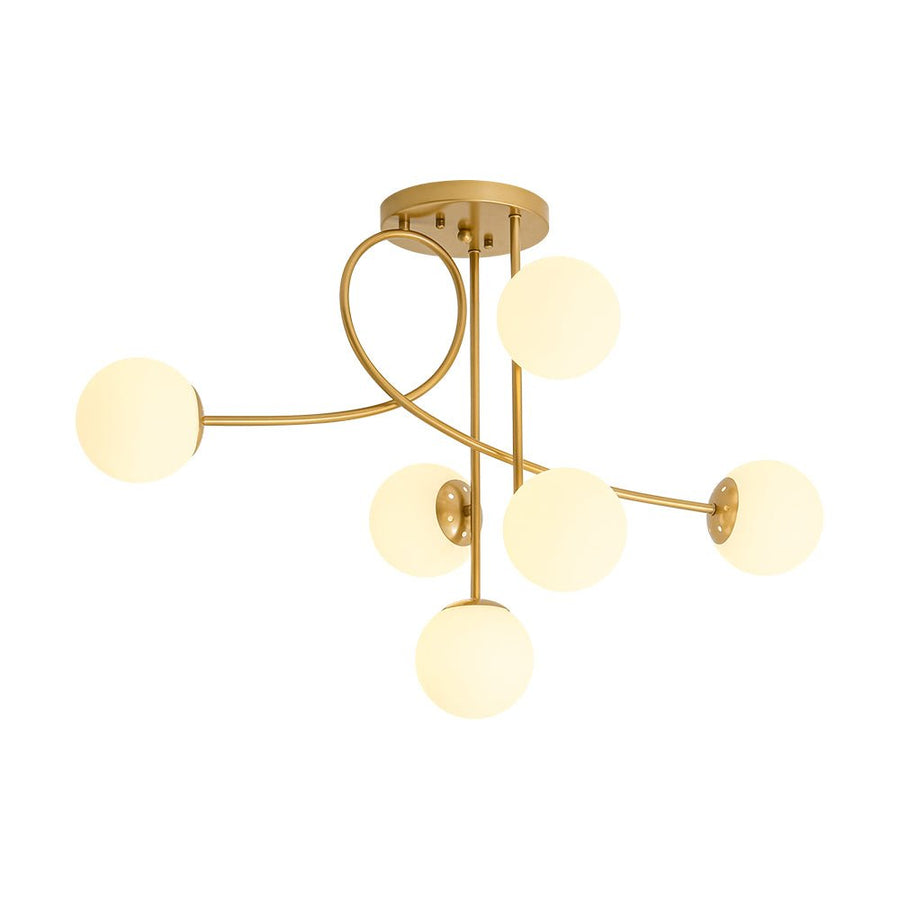 Farmhouze Light - Mid - Century Frosted Glass Globe Scroll Sputnik Ceiling Light - Ceiling Light - Brass - 