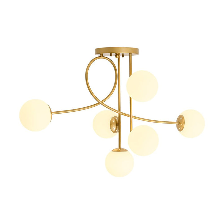 Farmhouze Light - Mid - Century Frosted Glass Globe Scroll Sputnik Ceiling Light - Ceiling Light - Brass - 