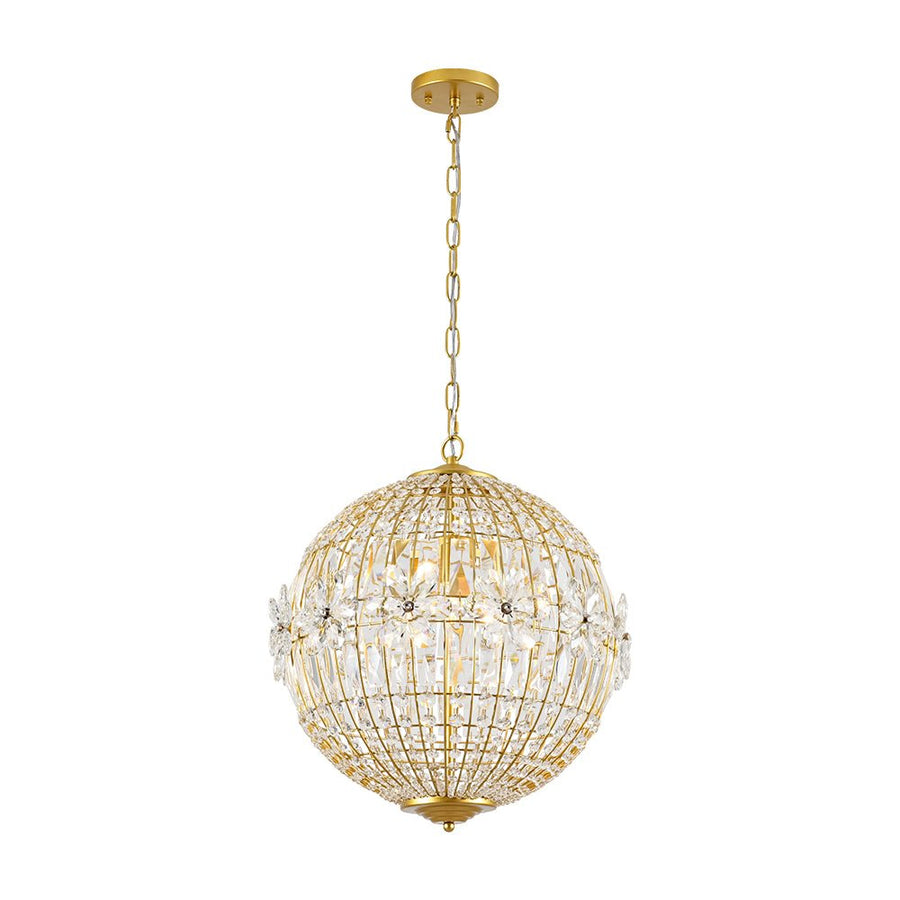 Farmhouze Light - Mid - Century Glam Gold Flower Accented Crystal Orb Chandelier - Chandelier - 18 in. - 
