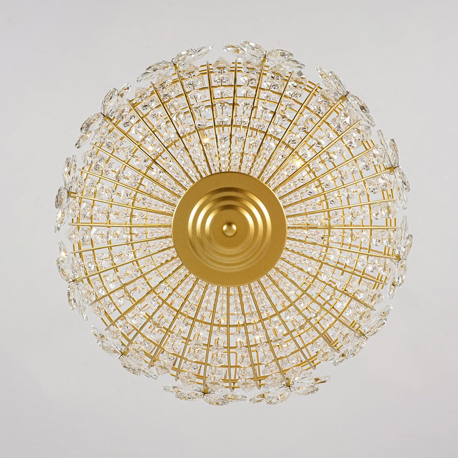Farmhouze Light - Mid - Century Glam Gold Flower Accented Crystal Orb Chandelier - Chandelier - 18 in. - 