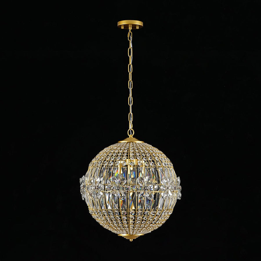 Farmhouze Light - Mid - Century Glam Gold Flower Accented Crystal Orb Chandelier - Chandelier - 18 in. - 