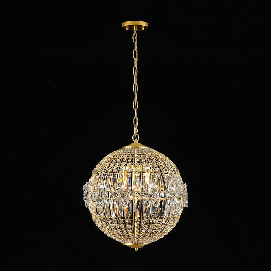 Farmhouze Light - Mid - Century Glam Gold Flower Accented Crystal Orb Chandelier - Chandelier - 18 in. - 