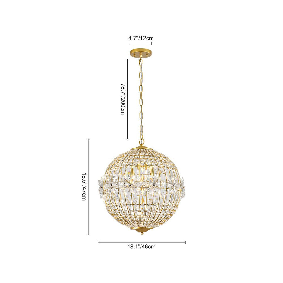 Farmhouze Light - Mid - Century Glam Gold Flower Accented Crystal Orb Chandelier - Chandelier - 18 in. - 