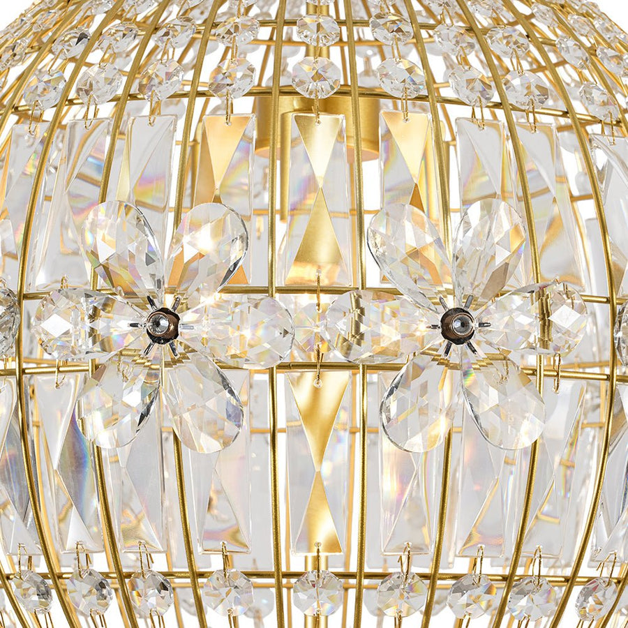Farmhouze Light - Mid - Century Glam Gold Flower Accented Crystal Orb Chandelier - Chandelier - 18 in. - 