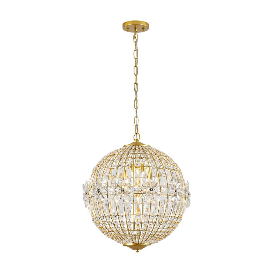 Farmhouze Light - Mid - Century Glam Gold Flower Accented Crystal Orb Chandelier - Chandelier - 18 in. - 