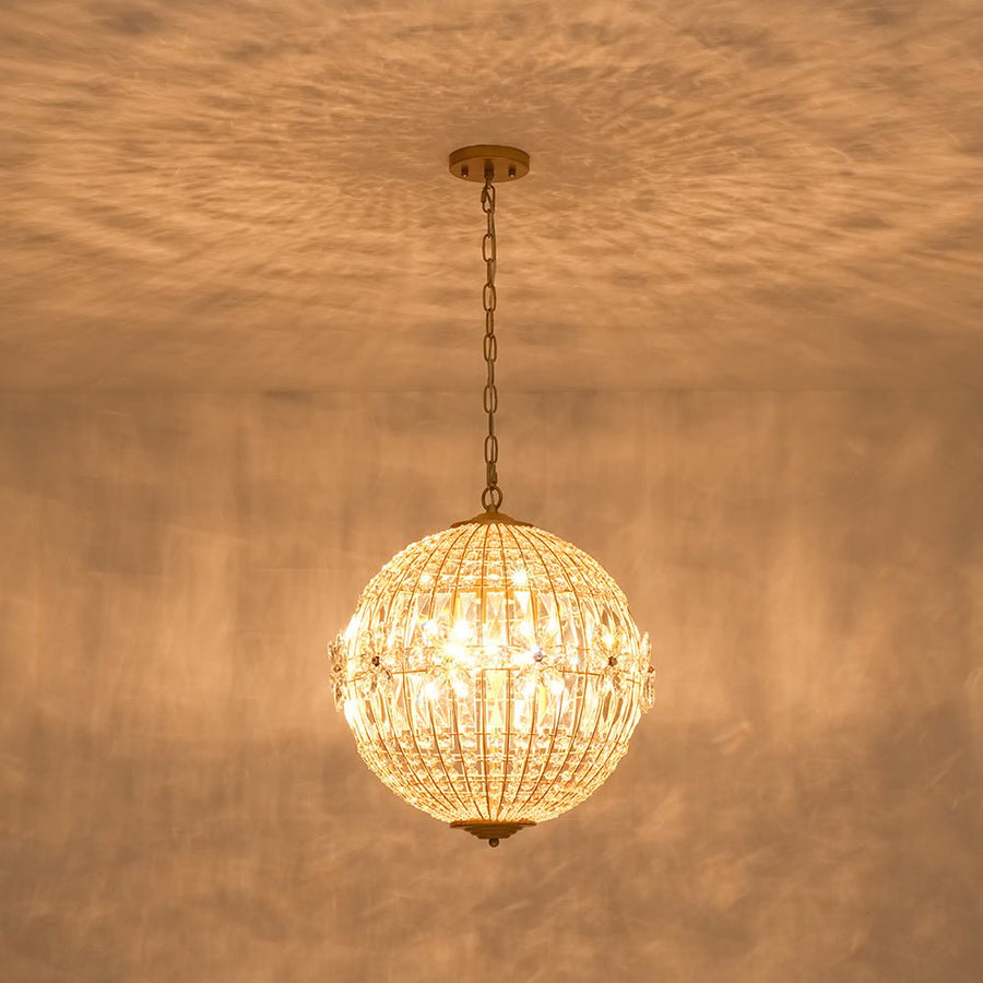 Farmhouze Light - Mid - Century Glam Gold Flower Accented Crystal Orb Chandelier - Chandelier - 18 in. - 