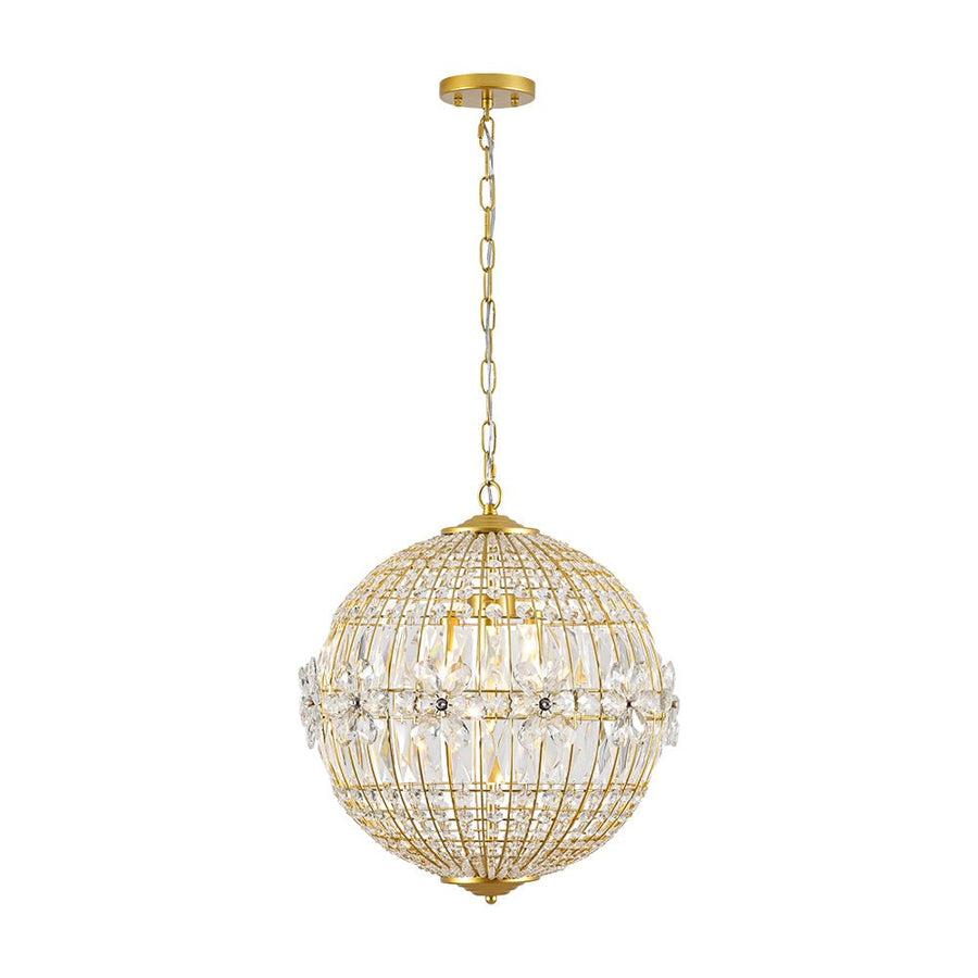 Farmhouze Light - Mid - Century Glam Gold Flower Accented Crystal Orb Chandelier - Chandelier - 18 in. - 