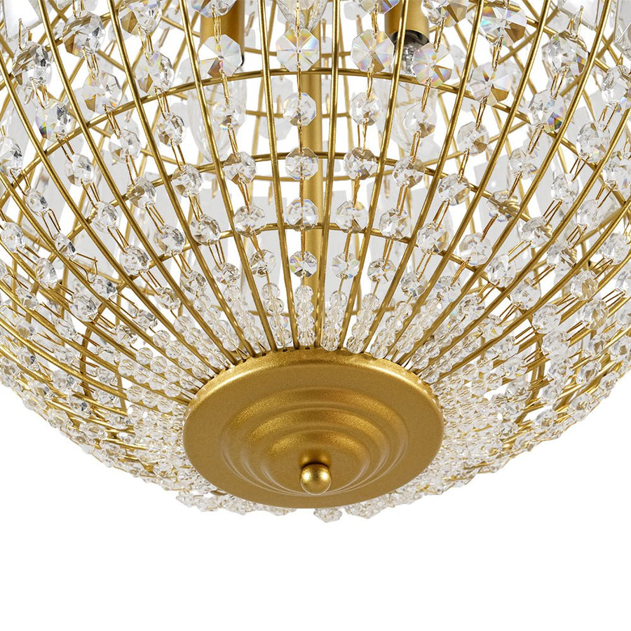 Farmhouze Light - Mid - Century Glam Gold Flower Accented Crystal Orb Chandelier - Chandelier - 18 in. - 