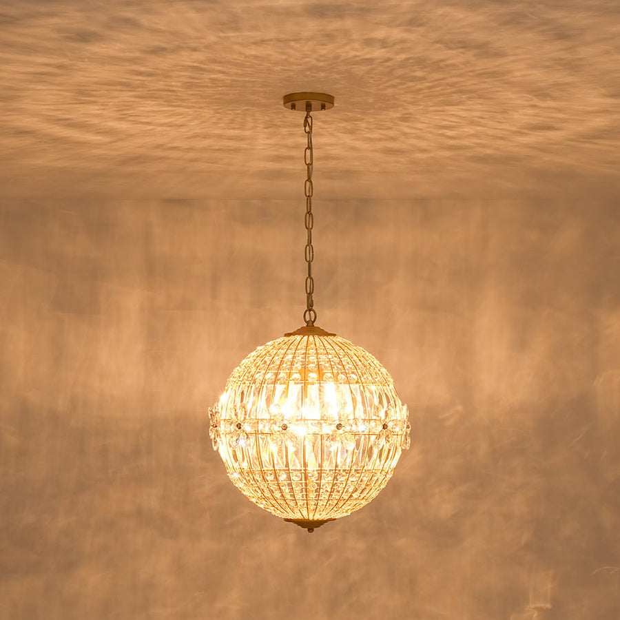 Farmhouze Light - Mid - Century Glam Gold Flower Accented Crystal Orb Chandelier - Chandelier - 18 in. - 