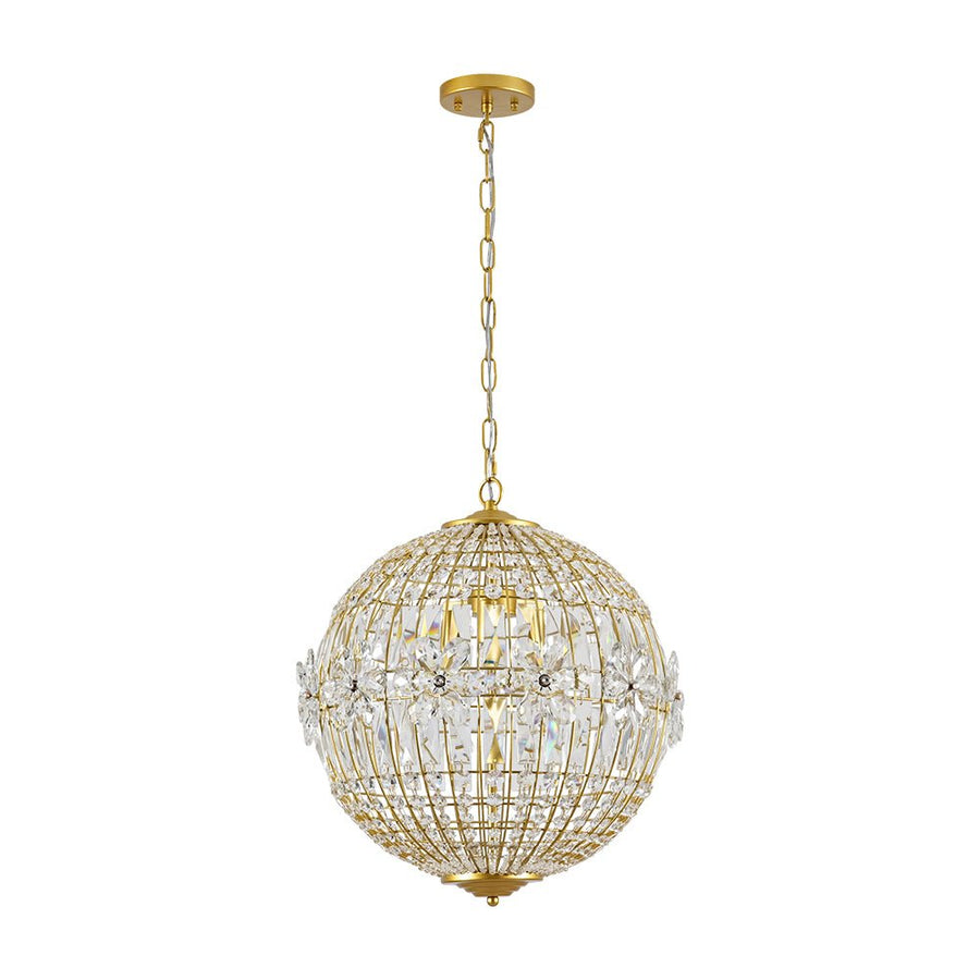 Farmhouze Light - Mid - Century Glam Gold Flower Accented Crystal Orb Chandelier - Chandelier - 18 in. - 