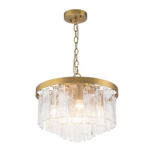 Farmhouze Light - Mid - Century Glam Tiered Water Textured Glass Chandelier - Chandelier - Brass - 