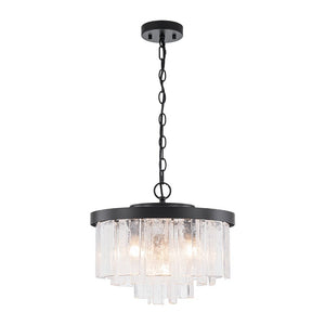 Farmhouze Light - Mid - Century Glam Tiered Water Textured Glass Chandelier - Chandelier - Brass - 