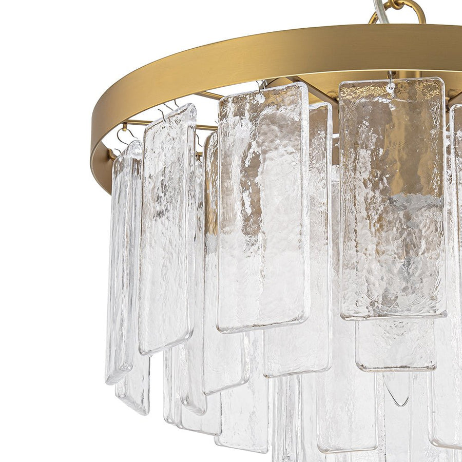 Farmhouze Light - Mid - Century Glam Tiered Water Textured Glass Chandelier - Chandelier - Brass - 