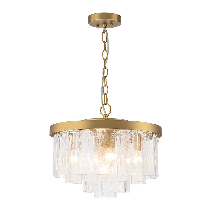 Farmhouze Light - Mid - Century Glam Tiered Water Textured Glass Chandelier - Chandelier - Brass - 