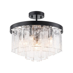 Farmhouze Light - Mid - Century Glam Tiered Water Textured Glass Chandelier - Chandelier - Brass - 