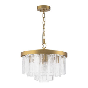 Farmhouze Light - Mid - Century Glam Tiered Water Textured Glass Chandelier - Chandelier - Brass - 