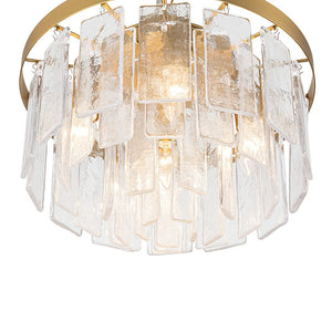 Farmhouze Light - Mid - Century Glam Tiered Water Textured Glass Chandelier - Chandelier - Brass - 