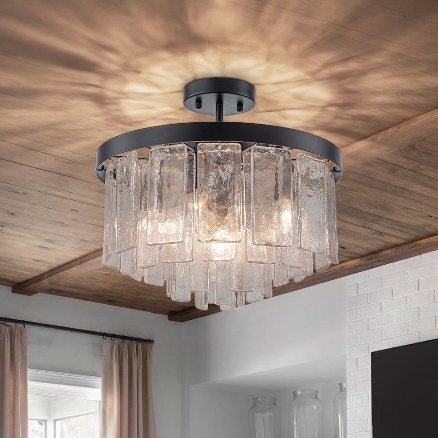 Farmhouze Light - Mid - Century Glam Tiered Water Textured Glass Chandelier - Chandelier - Brass - 