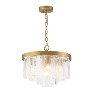 Farmhouze Light - Mid - Century Glam Tiered Water Textured Glass Chandelier - Chandelier - Brass - 