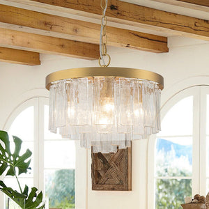 Farmhouze Light - Mid - Century Glam Tiered Water Textured Glass Chandelier - Chandelier - Brass - 