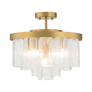 Farmhouze Light - Mid - Century Glam Tiered Water Textured Glass Chandelier - Chandelier - Brass - 