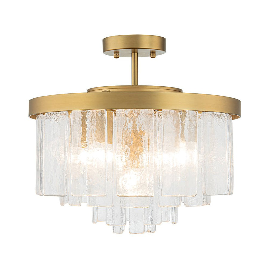 Farmhouze Light - Mid - Century Glam Tiered Water Textured Glass Chandelier - Chandelier - Brass - 