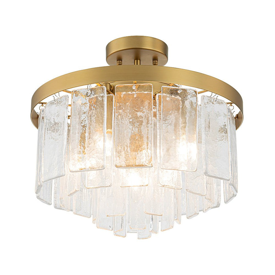 Farmhouze Light - Mid - Century Layered Textured Glass Round Ceiling Light - Chandelier - Brass - 