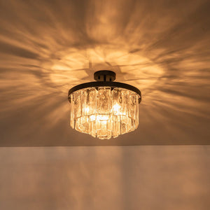 Farmhouze Light - Mid - Century Layered Textured Glass Round Ceiling Light - Chandelier - Brass - 