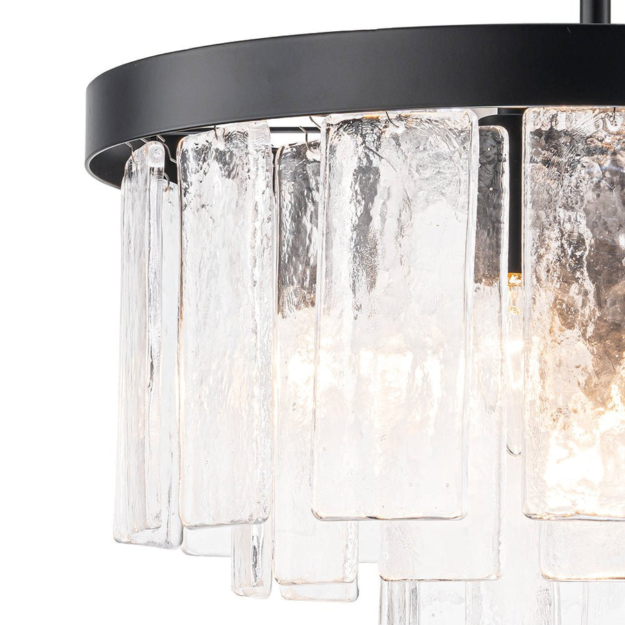 Farmhouze Light - Mid - Century Layered Textured Glass Round Ceiling Light - Chandelier - Brass - 