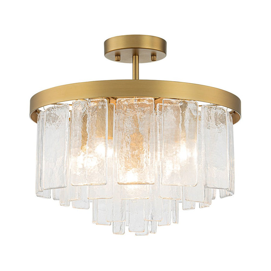 Farmhouze Light - Mid - Century Layered Textured Glass Round Ceiling Light - Chandelier - Brass - 