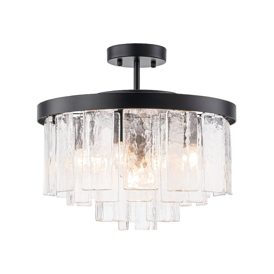 Farmhouze Light - Mid - Century Layered Textured Glass Round Ceiling Light - Chandelier - Brass - 