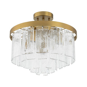 Farmhouze Light - Mid - Century Layered Textured Glass Round Ceiling Light - Chandelier - Brass - 