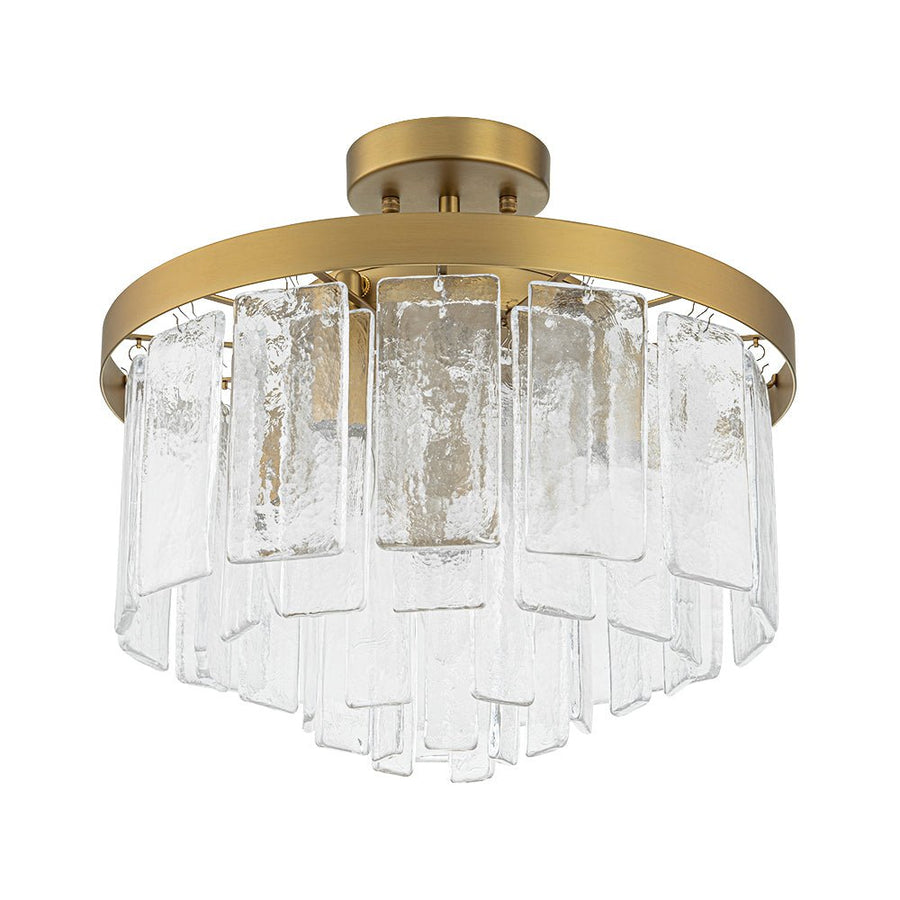 Farmhouze Light - Mid - Century Layered Textured Glass Round Ceiling Light - Chandelier - Brass - 