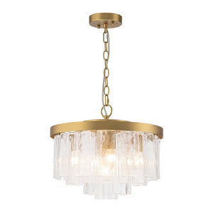 Farmhouze Light - Mid - Century Layered Textured Glass Round Ceiling Light - Chandelier - Brass - 