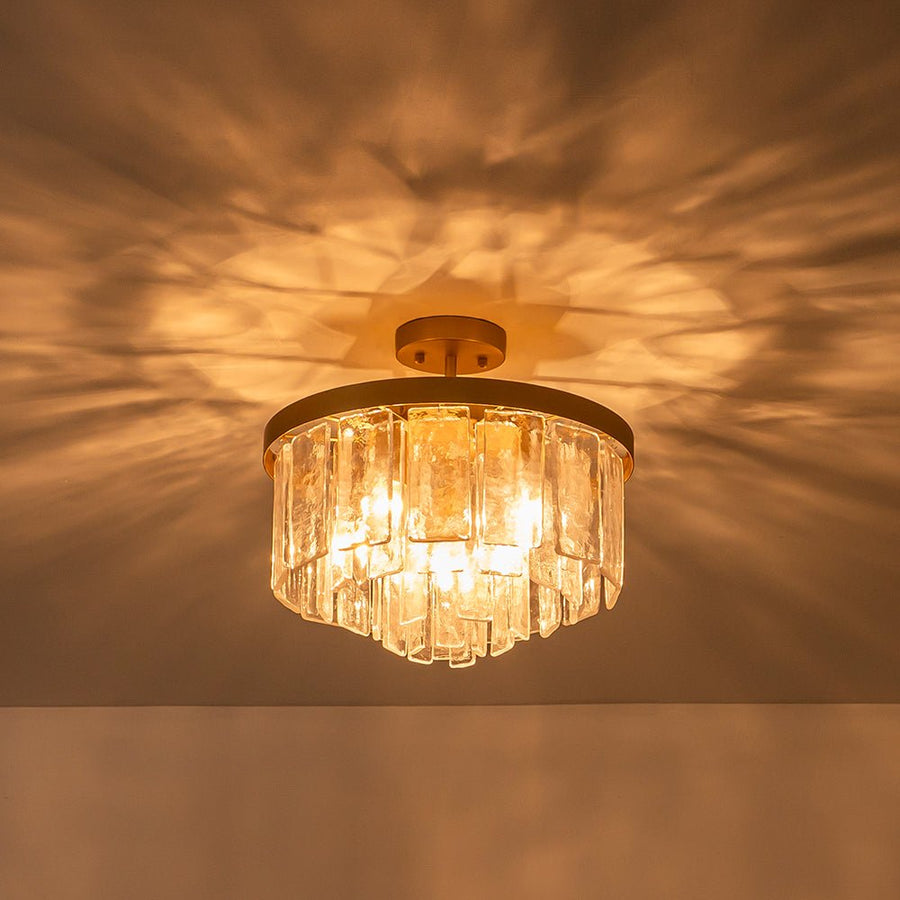 Farmhouze Light - Mid - Century Layered Textured Glass Round Ceiling Light - Chandelier - Brass - 