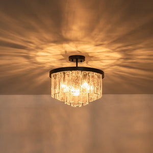 Farmhouze Light - Mid - Century Layered Textured Glass Round Ceiling Light - Chandelier - Brass - 