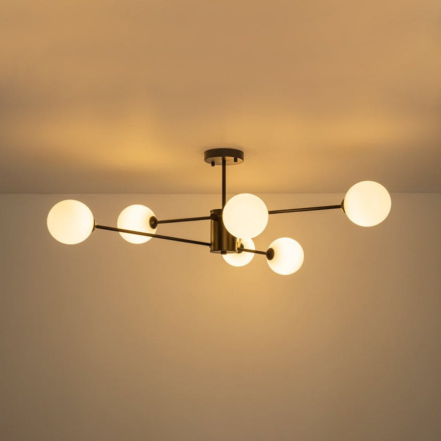 Farmhouze Light - Mid - Century Linear Frosted Glass Globe Sputnik Ceiling Light - Ceiling Light - Black - 