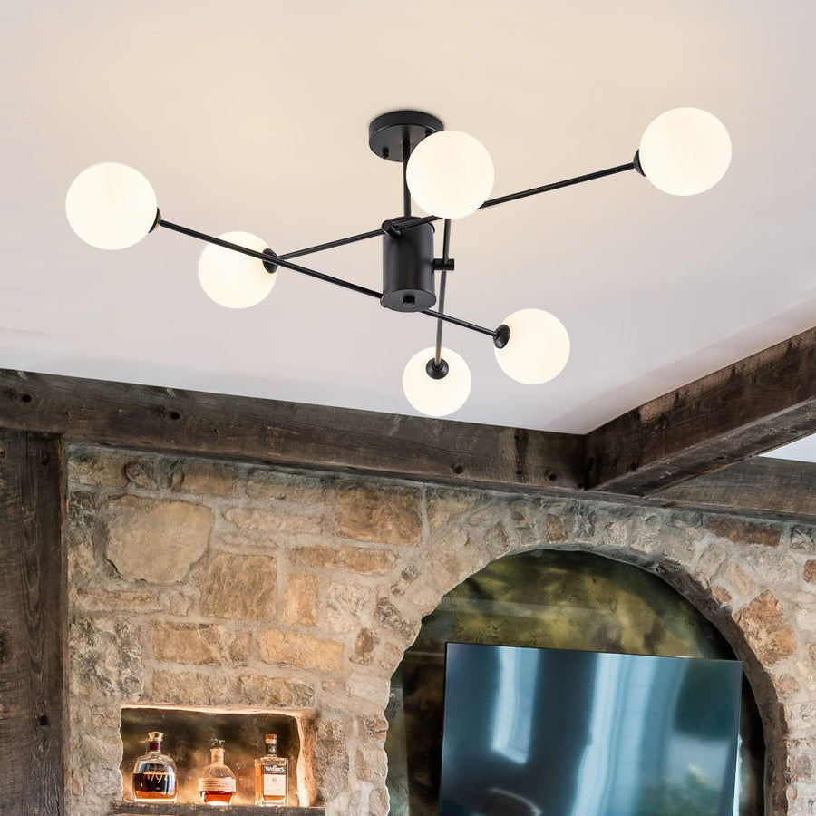 Farmhouze Light - Mid - Century Linear Frosted Glass Globe Sputnik Ceiling Light - Ceiling Light - Black - 