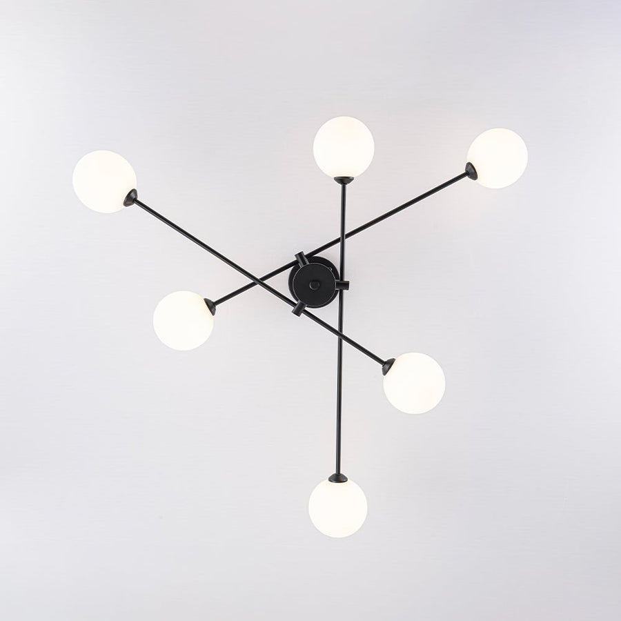Farmhouze Light - Mid - Century Linear Frosted Glass Globe Sputnik Ceiling Light - Ceiling Light - Black - 