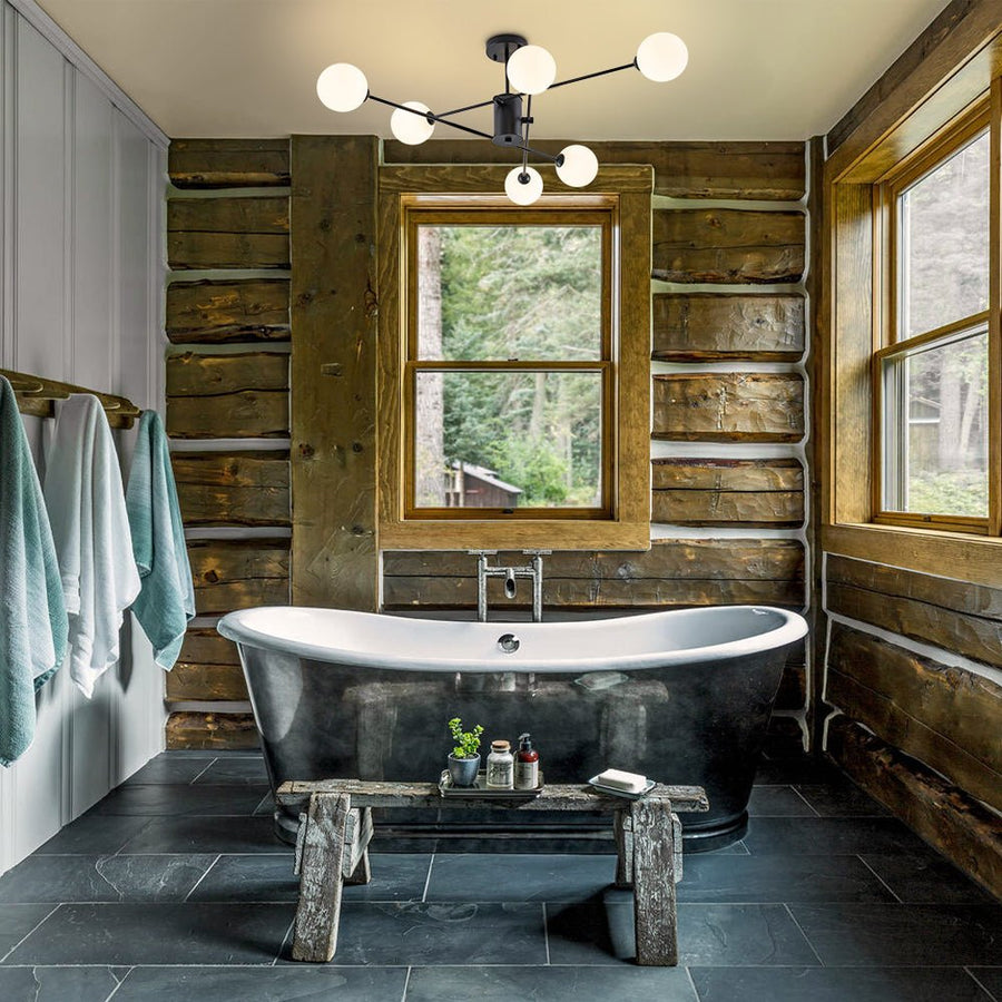 Farmhouze Light - Mid - Century Linear Frosted Glass Globe Sputnik Ceiling Light - Ceiling Light - Black - 