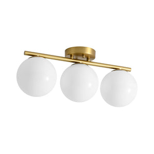 Farmhouze Light - Mid - Century Linear Milky White Glass Globe Ceiling Light - Ceiling Light - Brass - 