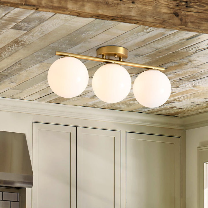 Farmhouze Light - Mid - Century Linear Milky White Glass Globe Ceiling Light - Ceiling Light - Brass - 