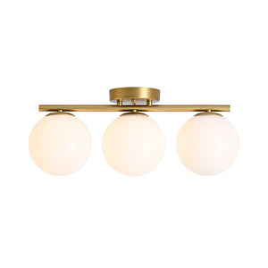 Farmhouze Light - Mid - Century Linear Milky White Glass Globe Ceiling Light - Ceiling Light - Brass - 